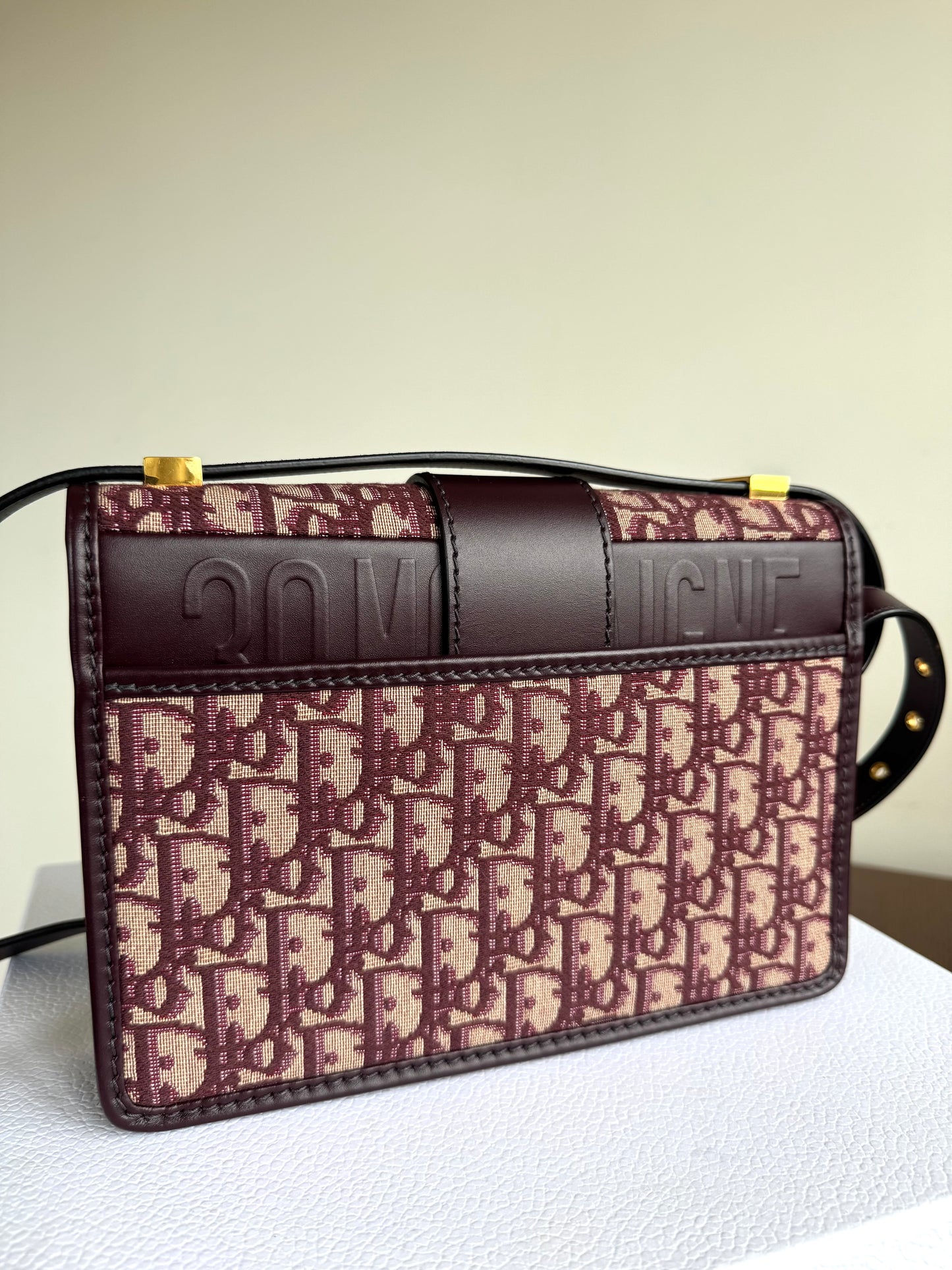 Pre-owned Dior 30 Montaigne Medium Burgundy Canvas Leather Bag