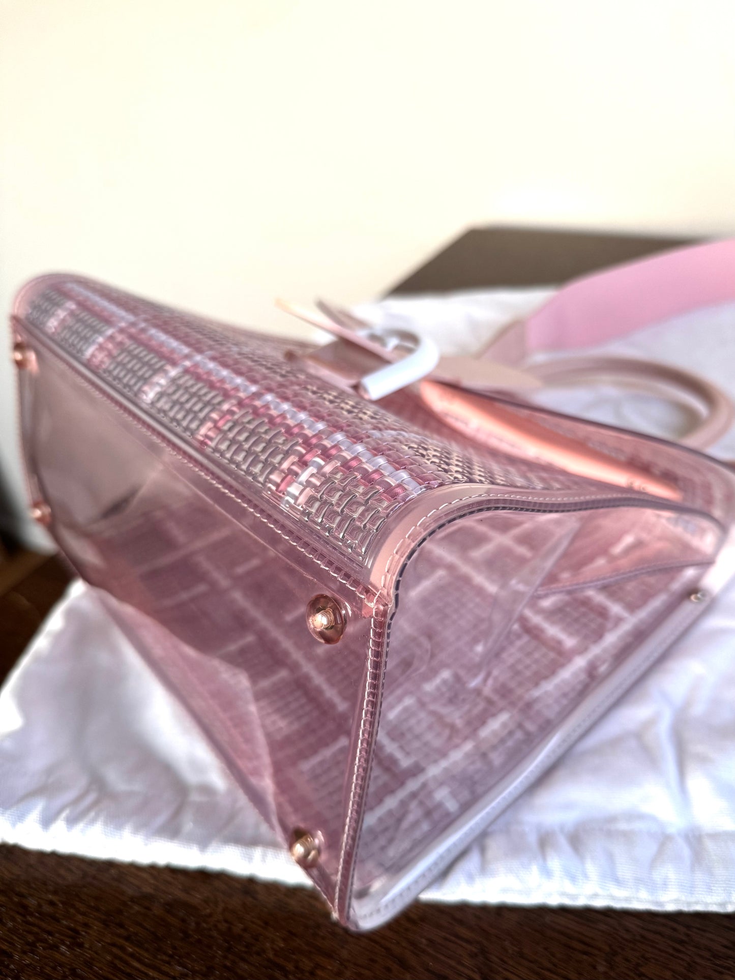 Pre-owned Delvaux Vinyl Gingham The Dreamer Brillant MM Pink Bag