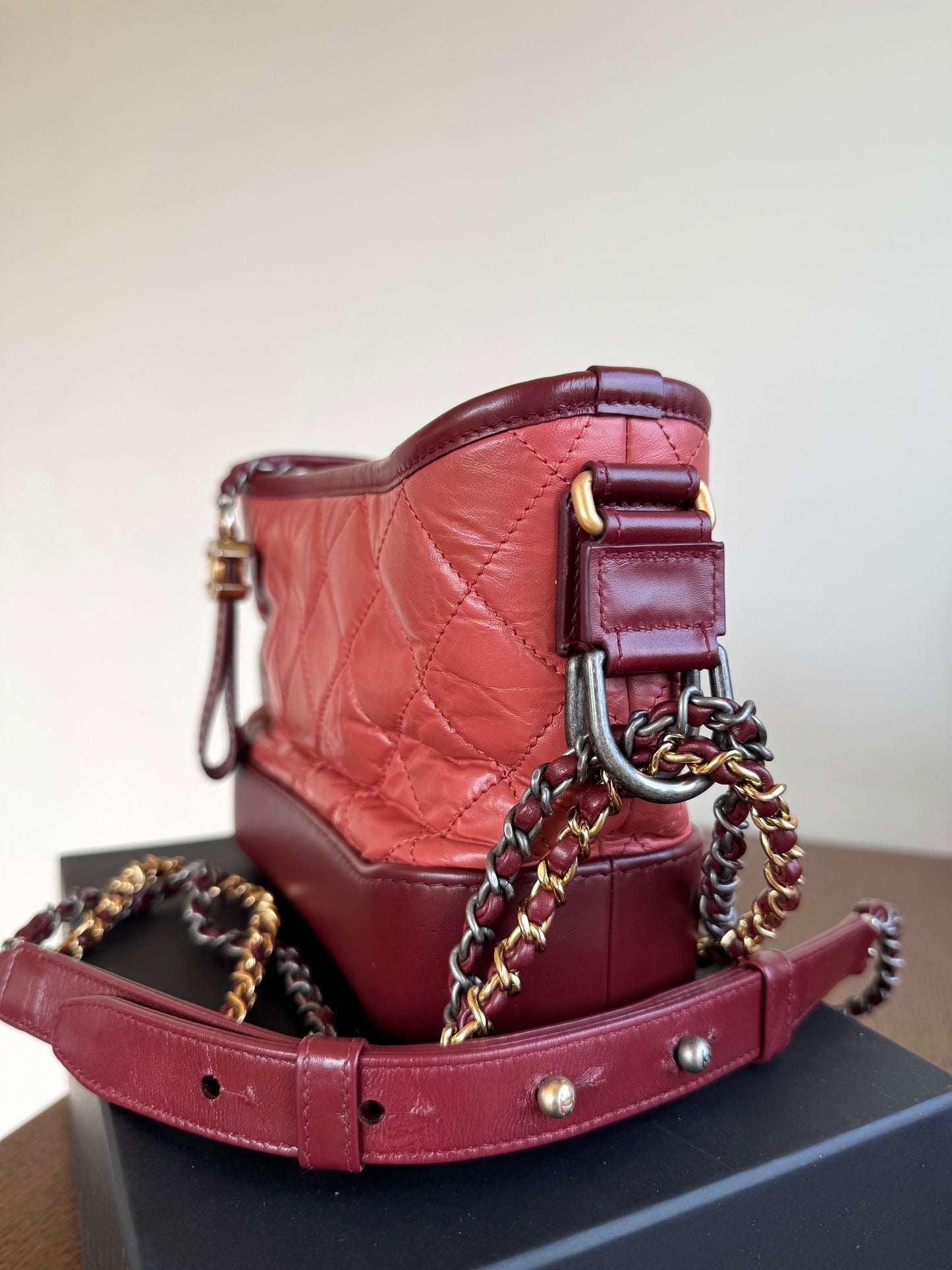 Pre-owned Chanel Gabrielle Small Brick Red Burgundy Leather Hobo Bag