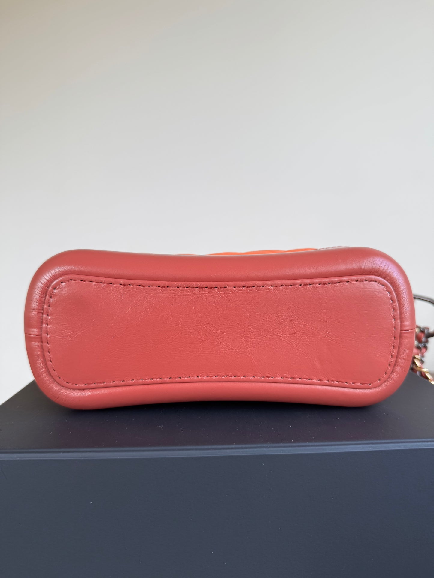 Pre-owned Chanel Gabrielle Small Orange Red Leather Hobo Bag