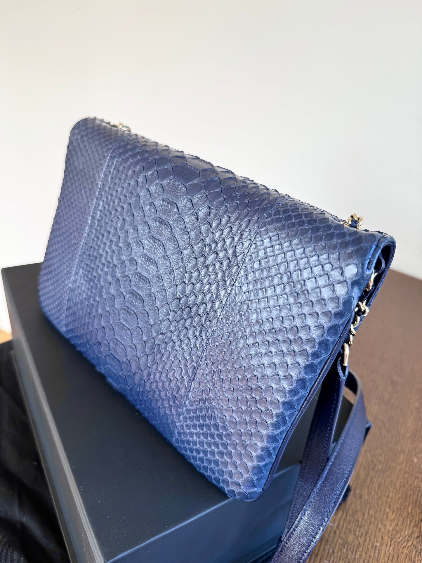 Pre-owned Chanel CC Chain Python Navy Flap Bag