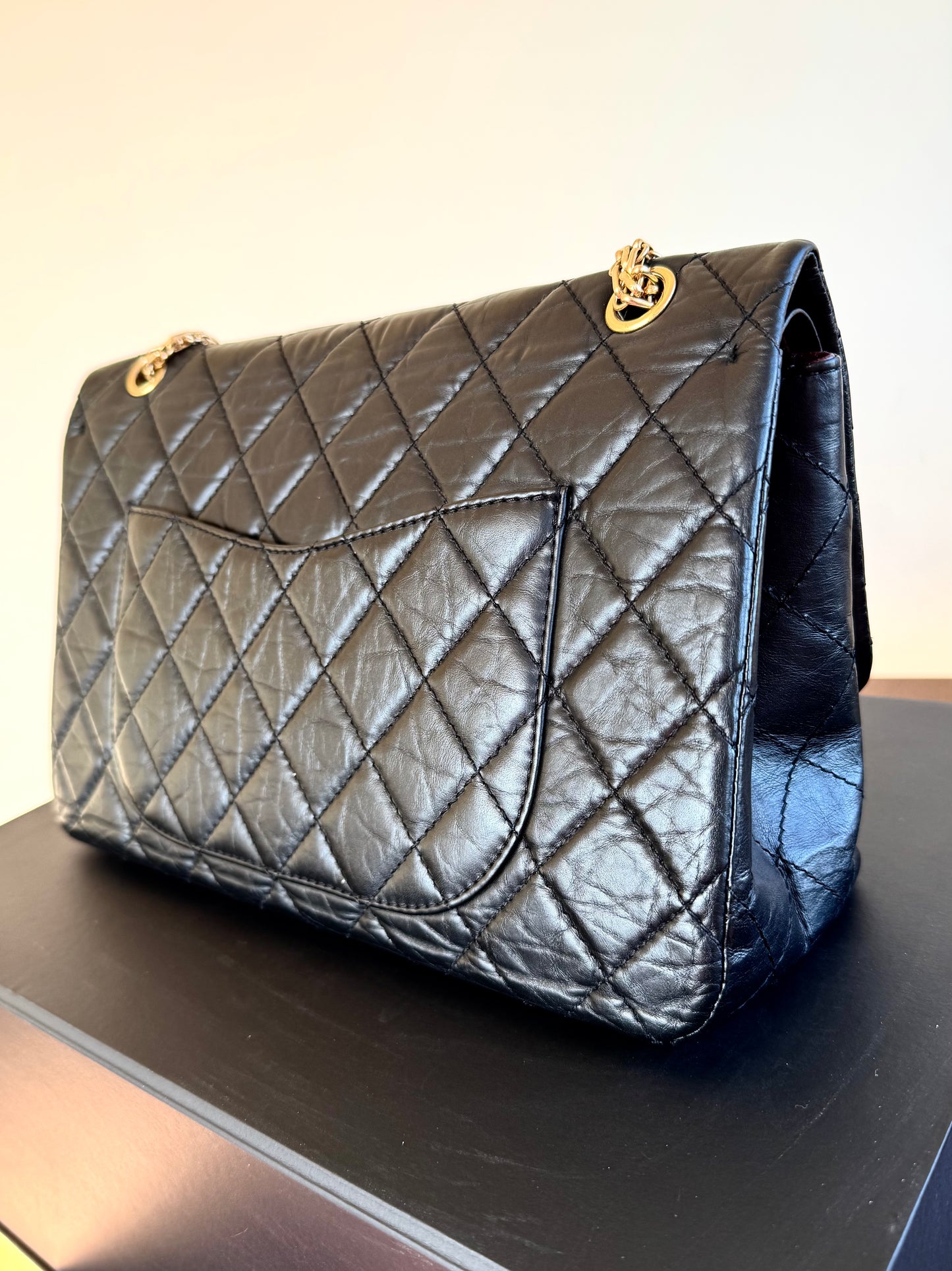 Pre-owned Chanel 2.55 Reissue Maxi 227 Black Calfskin Flap Bag