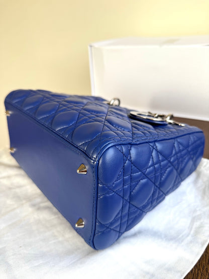 Pre-owned Dior Lady Dior Medium Blue Lambskin Bag