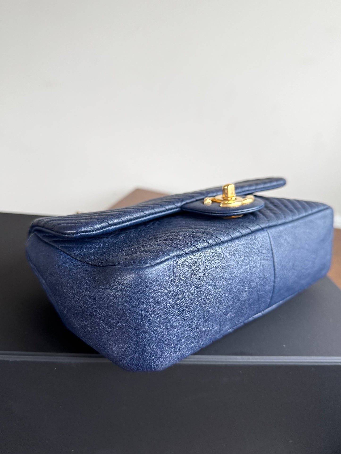 Pre-owned Chanel Timeless Classic Mini Rectangle Navy Calfskin Flap Bag