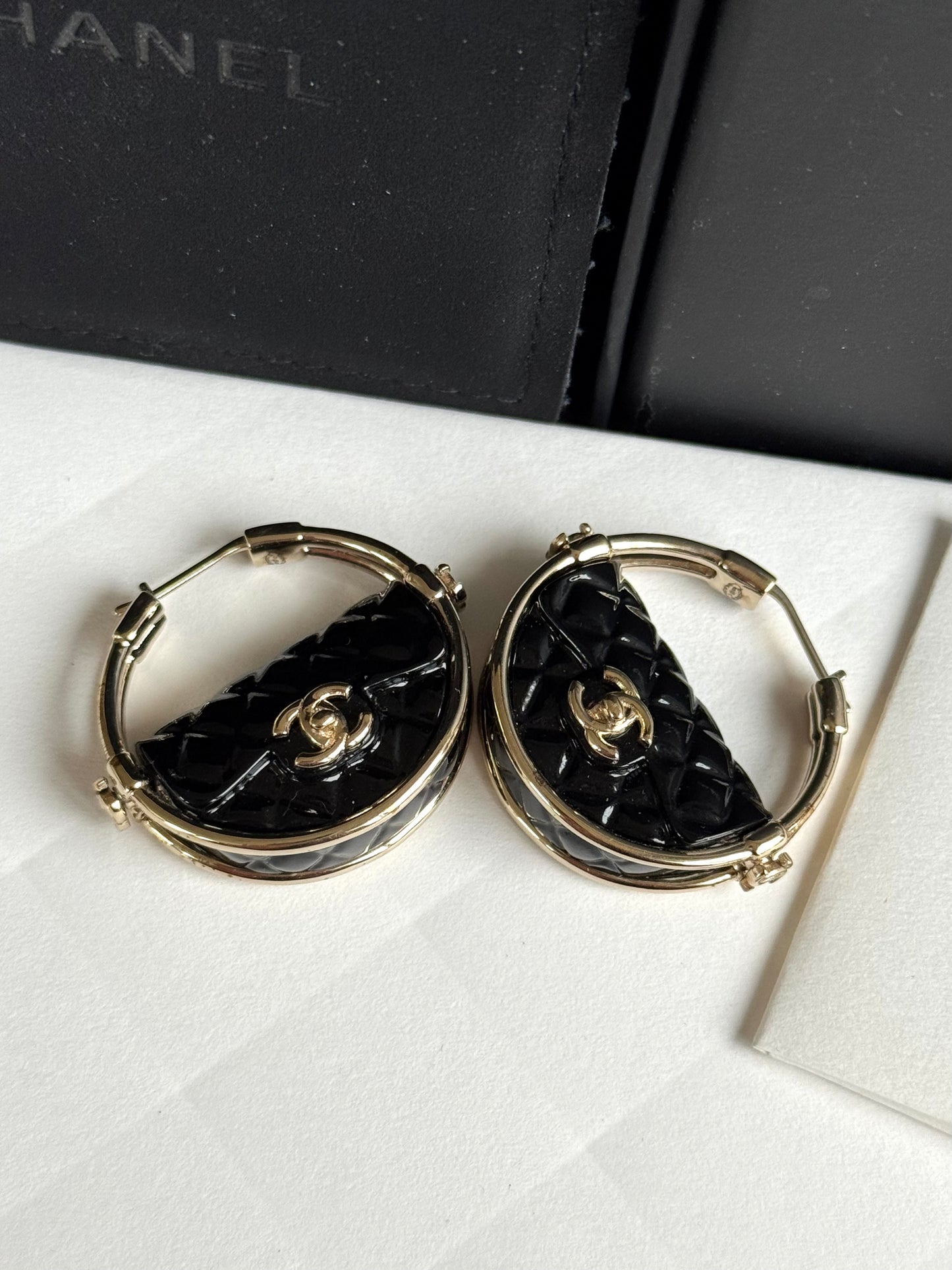 Pre-owned Chanel Resin Quilted Flap Bag Hoop Earrings