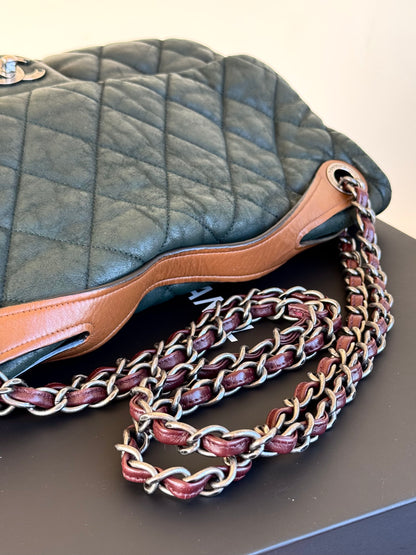 Pre-owned Chanel In The Mix Jumbo Dark Green Iridescent Leather Flap Bag