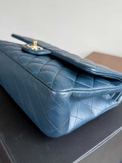Pre-owned Chanel Timeless Classic Medium Marine Blue Lambskin Flap Bag