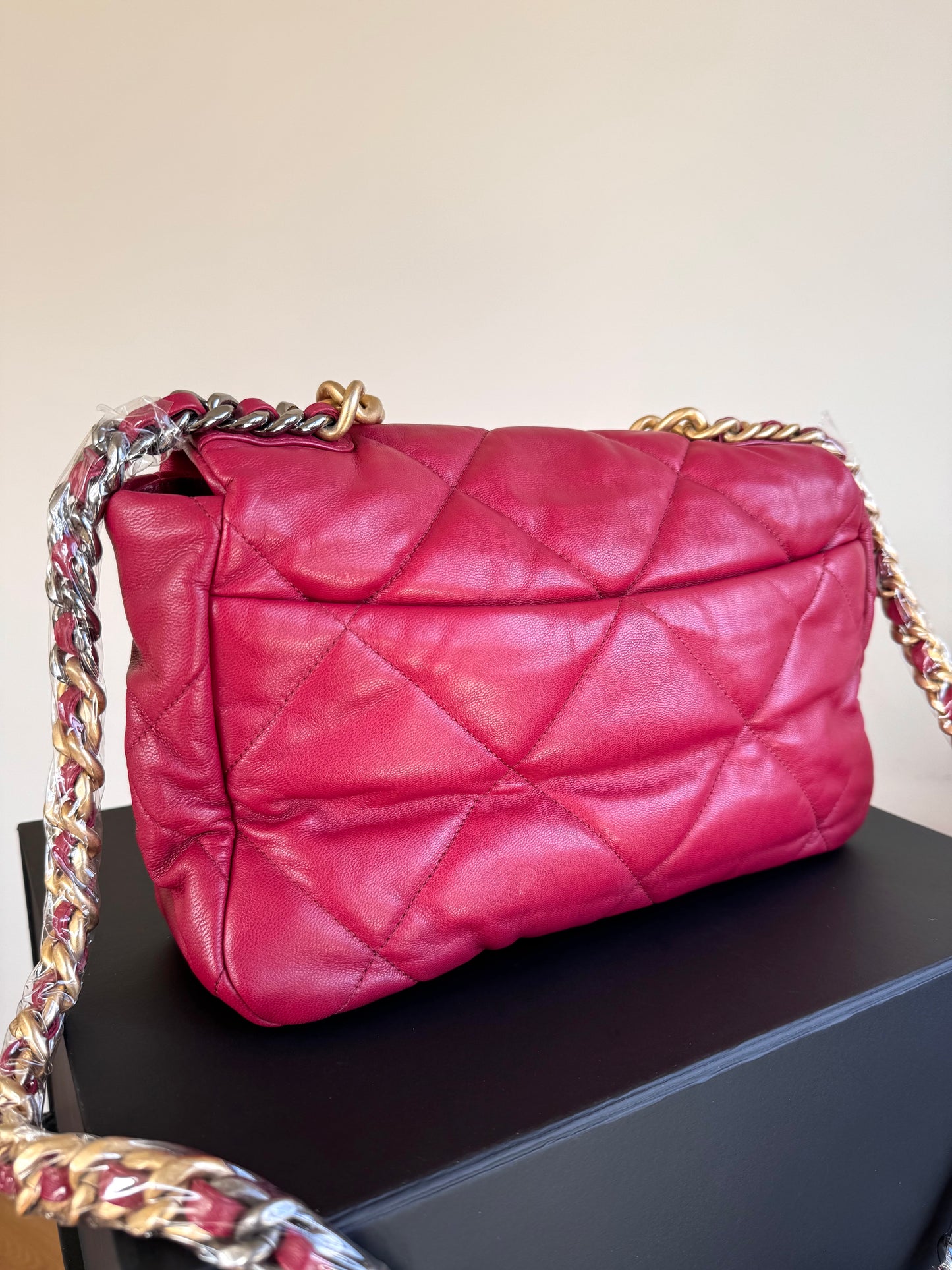 Pre-owned Chanel 19 Large Red Lambskin Flap Bag