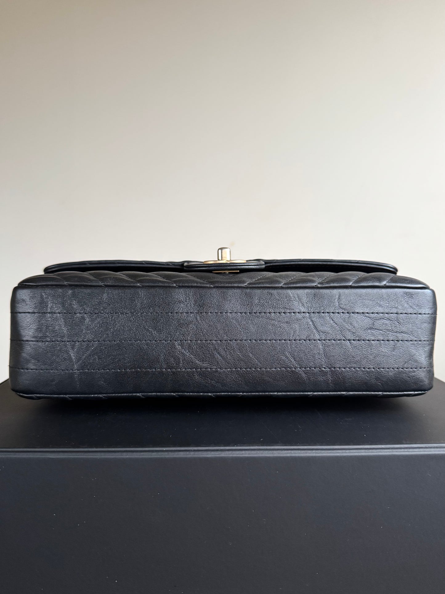 Pre-owned Chanel Timeless Classic Medium V-stitch Black Calfskin Flap Bag