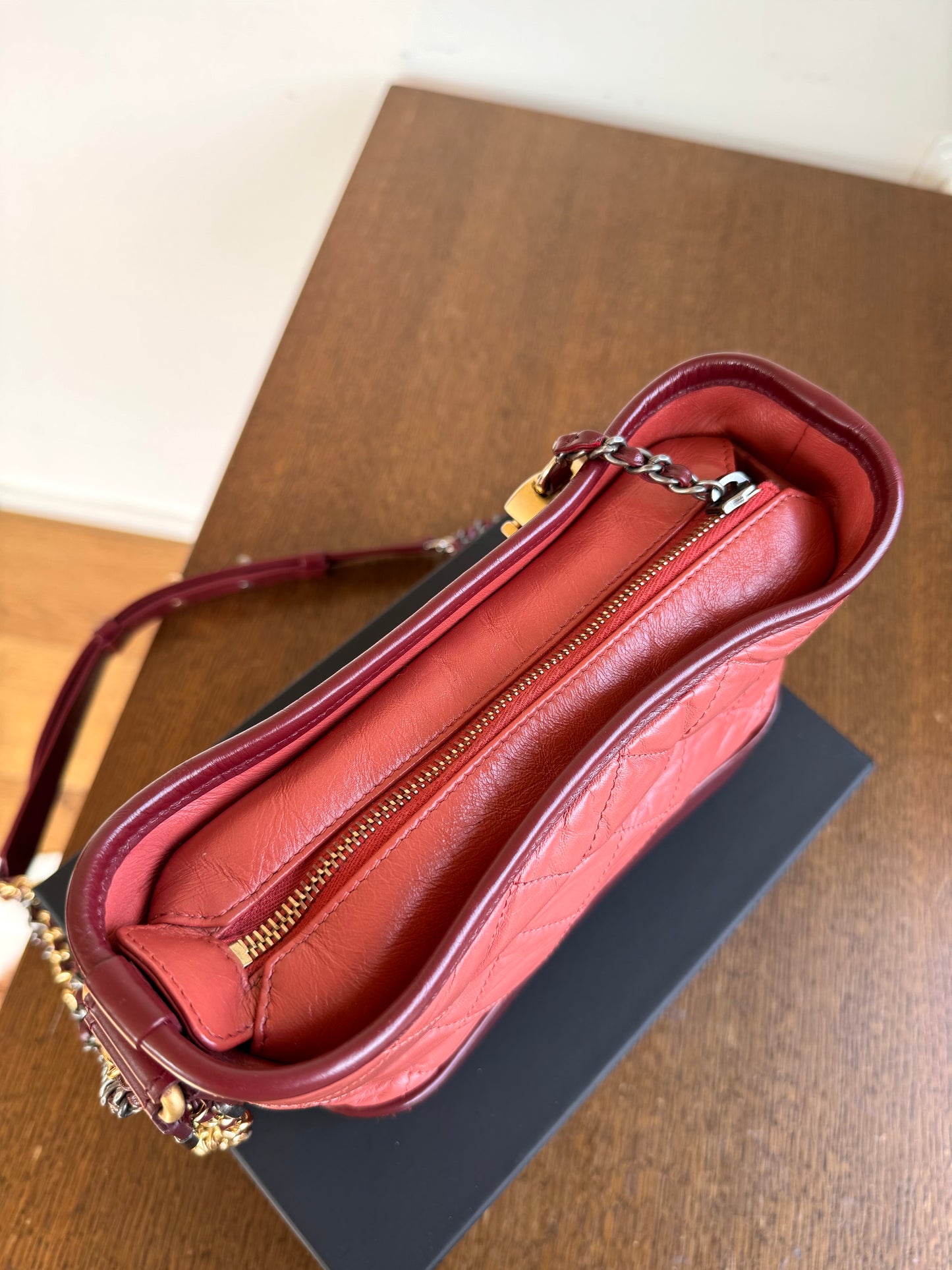 Pre-owned Chanel Gabrielle Small Brick Red Burgundy Leather Hobo Bag