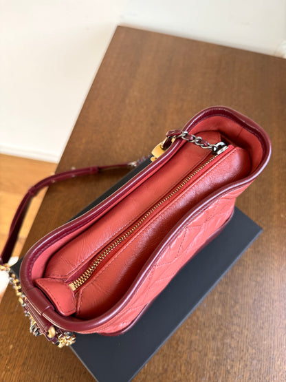 Pre-owned Chanel Gabrielle Small Brick Red Burgundy Leather Hobo Bag