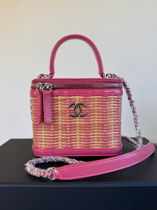 Pre-owned Chanel Take Away Small Rattan Pink Calfskin Vanity Case Bag