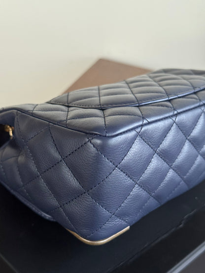 Pre-owned Chanel Rock The Corner Small Navy Leather Flap Bag