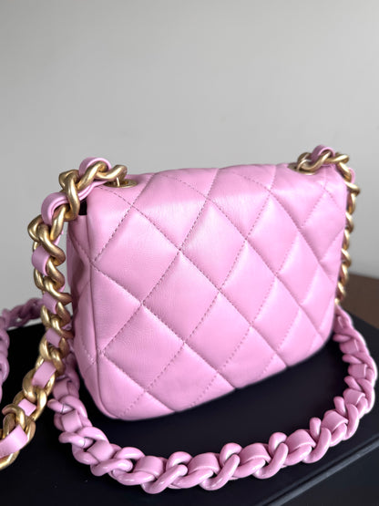 Pre-owned Chanel Matelasse Mini Pink Lambskin Lacquered Chain Flap Bag