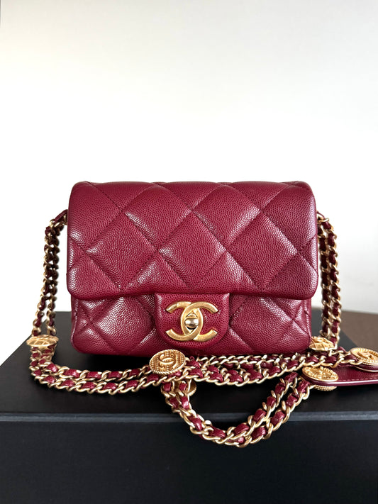 Pre-owned Chanel Twist Your Button Mini Burgundy CaviarFlap Bag