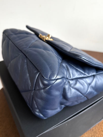 Pre-owned Chanel 19 Small Navy Lambskin Flap Bag