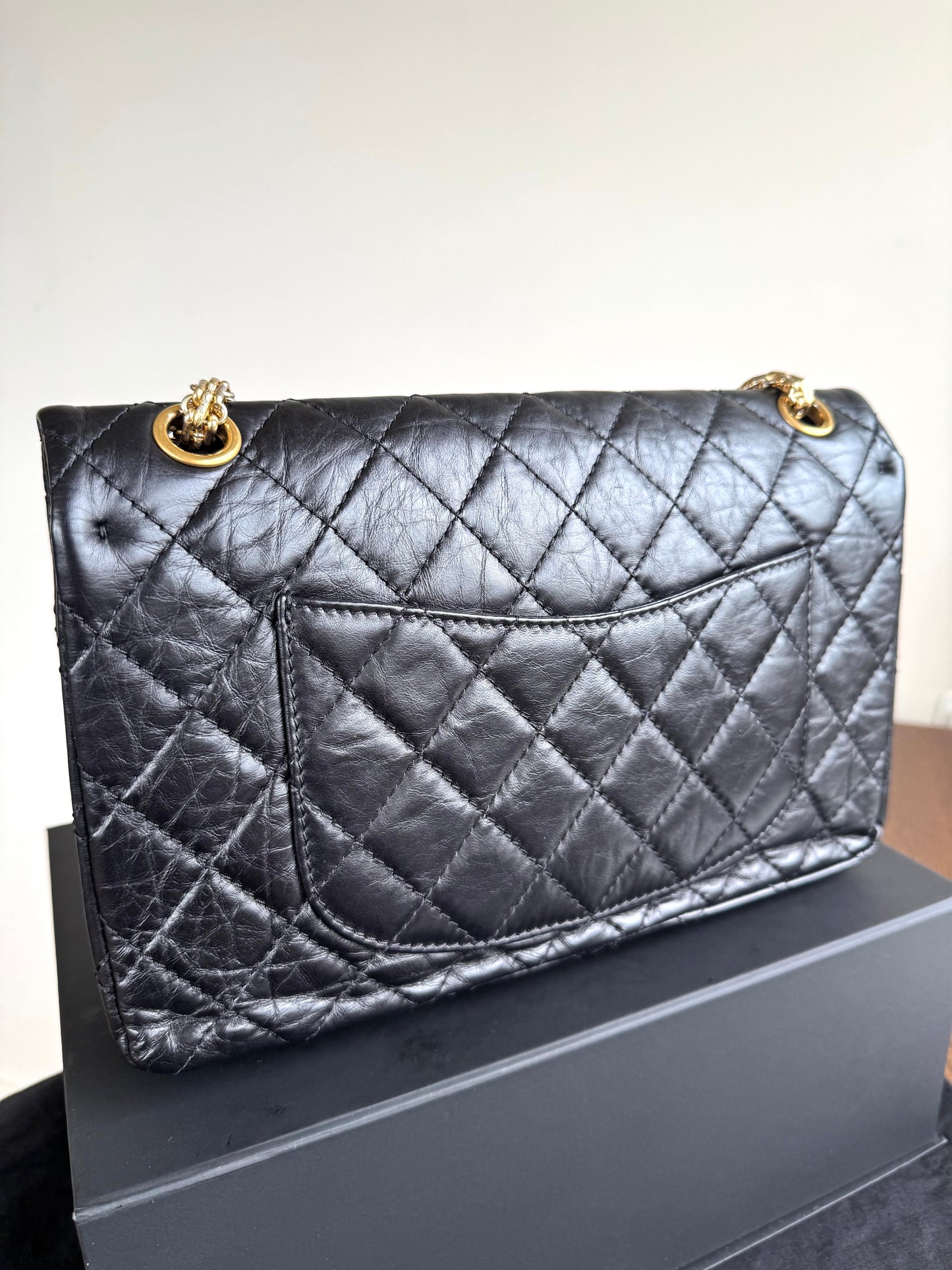 Pre-owned Chanel 2.55 Reissue Large 226 Black Calfskin Flap Bag