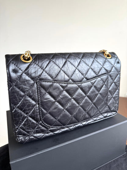 Pre-owned Chanel 2.55 Reissue Large 226 Black Calfskin Flap Bag