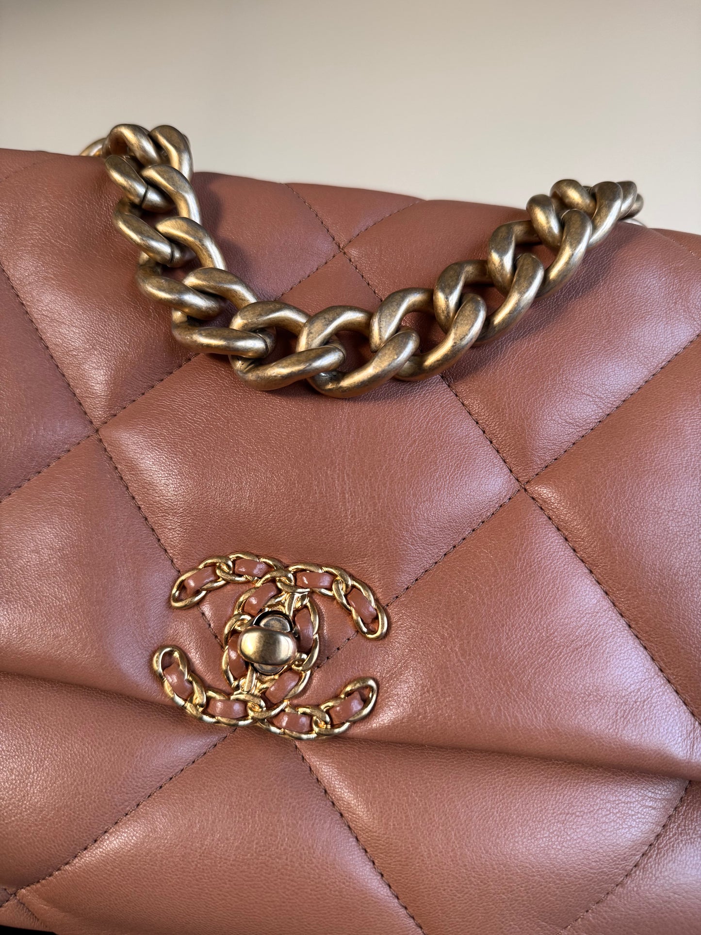 Pre-owned Chanel 19 Large Caramel Lambskin Flap Bag