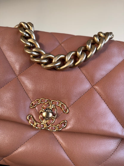 Pre-owned Chanel 19 Large Caramel Lambskin Flap Bag