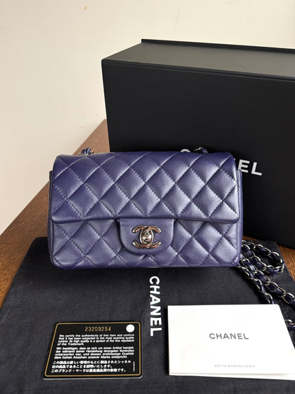 Pre-owned Chanel Timeless Mini Rectangle Purple Leather Bag
