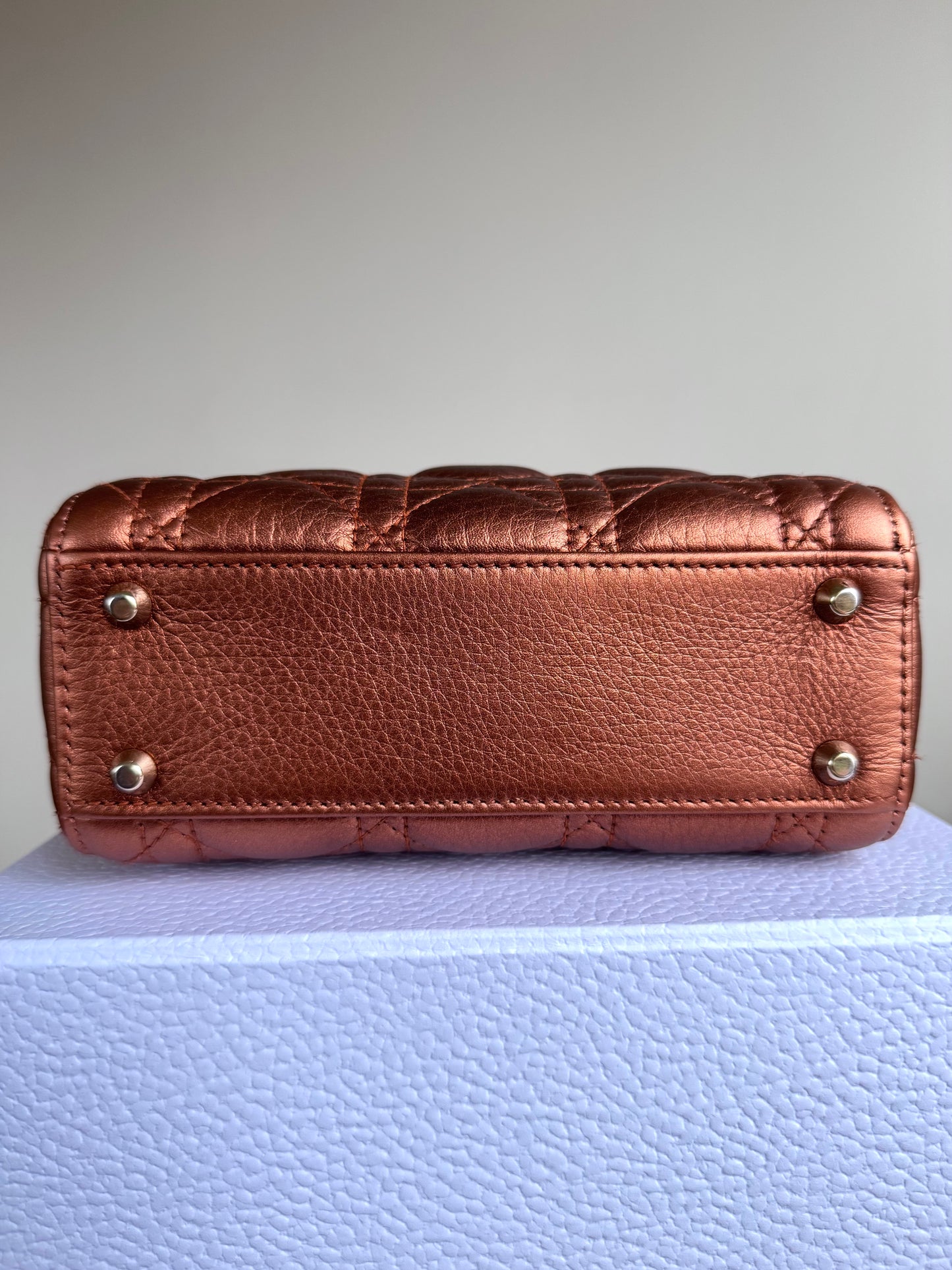 Pre-owned Dior Lady Dior Mini Bronze Lambskin Cannage Bag