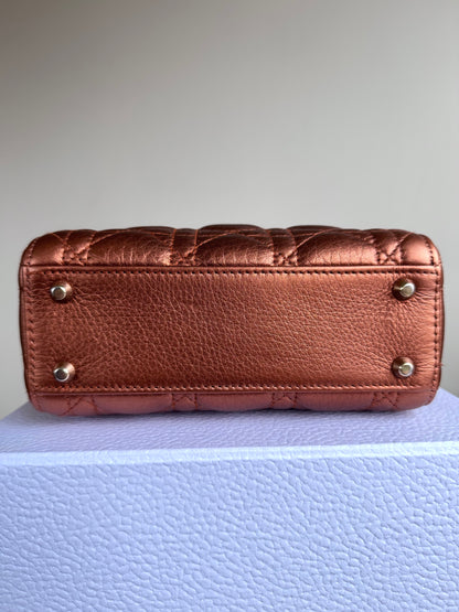 Pre-owned Dior Lady Dior Mini Bronze Lambskin Cannage Bag