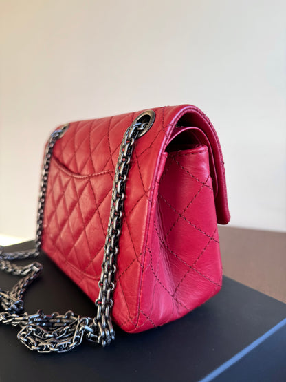 Pre-owned Chanel 2.55 Reissue Small 224 Red Leather Flap Bag