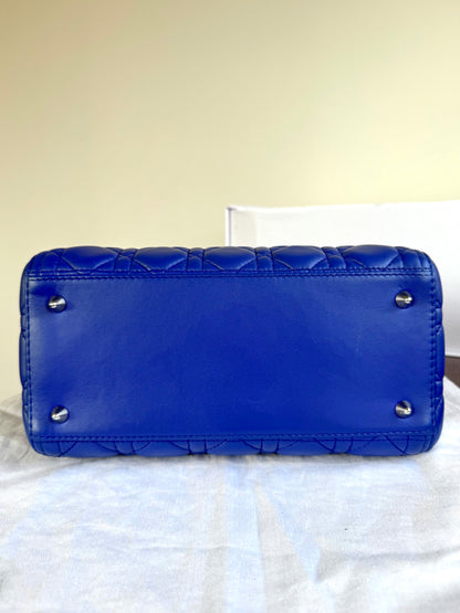 Pre-owned Dior Lady Dior Medium Blue Lambskin Bag