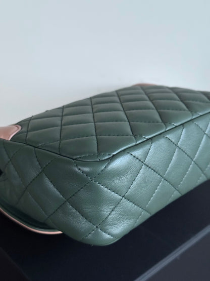 Pre-owned Chanel Diana Mini Bi-color Green Pink Leather Flap Bag