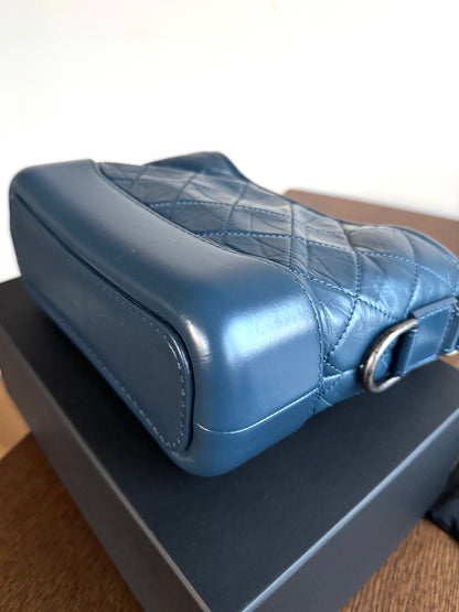 Pre-owned Chanel Gabrielle Small Marine Blue Leather Hobo Bag