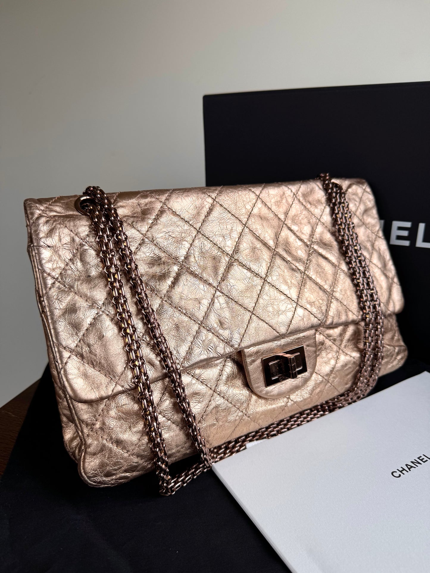 Pre-owned Chanel 2.55 Maxi Rose Gold Calfskin Leather Flap Bag